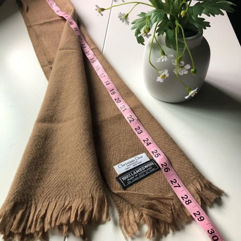 DIOR Authentic Pure 100% Wool Scarf Fringe Detail Hem NWOT Sunrise Academia